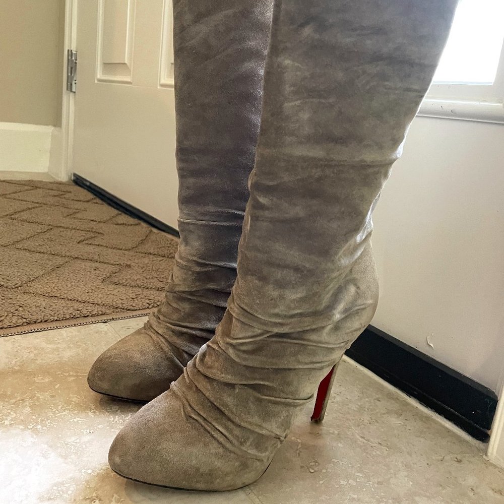 Christian Louboutin Grey Suede Piros - Mid-Calf Boots